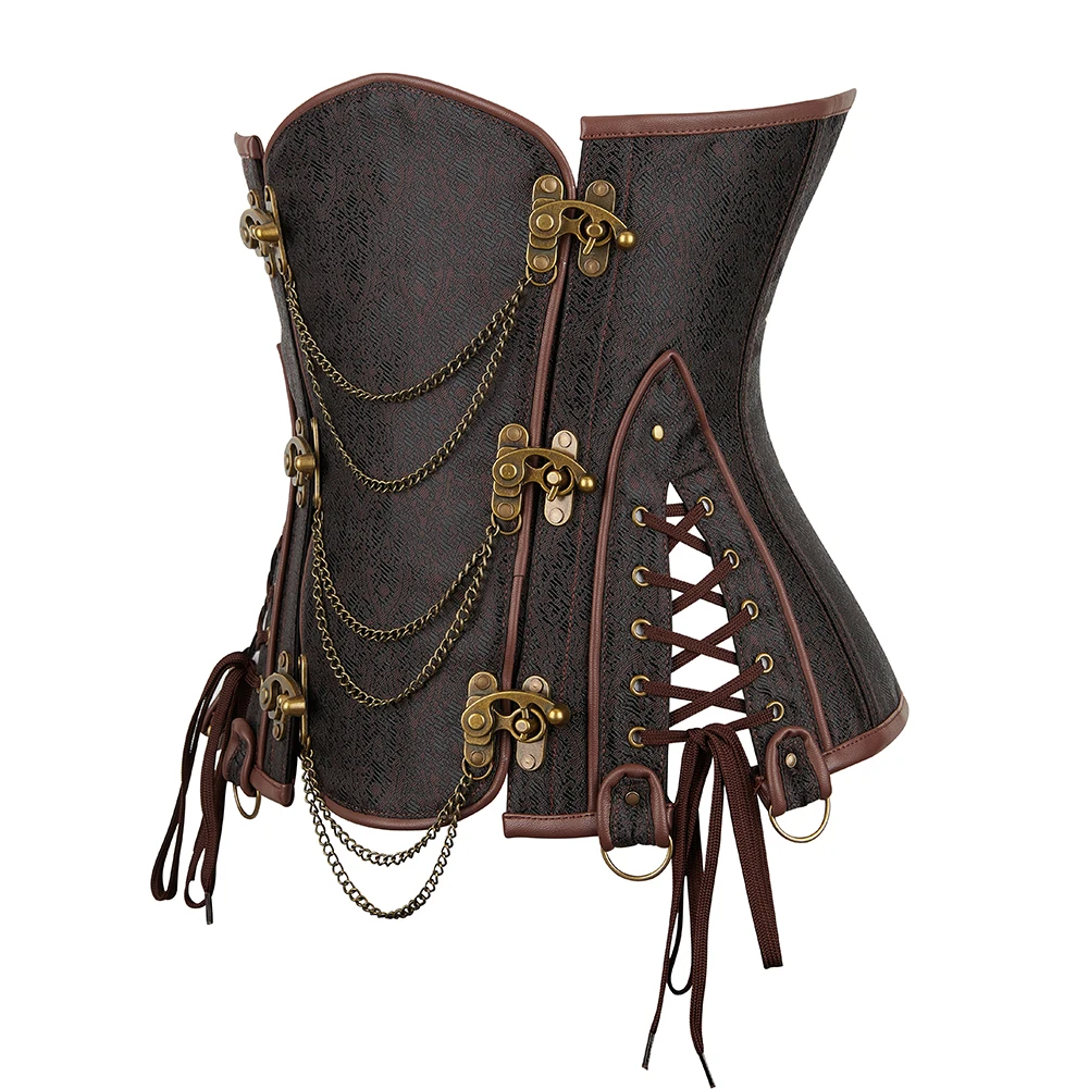 Steampunk Corset Underbust Gothic Corsets for Women Sexy Korset Brown Pirate Cosplay Bustiers Renaissance Vintage Corselet Belt