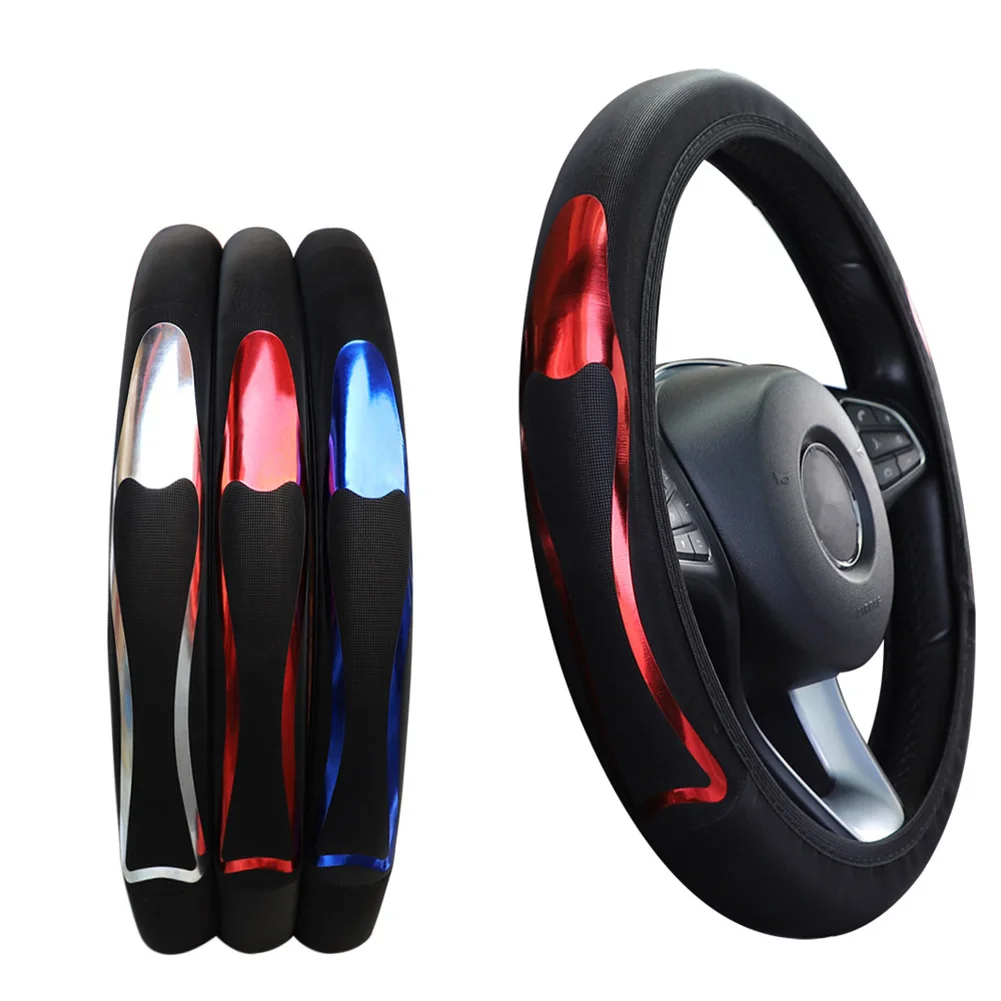 Universal Car Steering Wheel Cover Breathable Anti Slip Steering Wheel 15" 38CM PU Leather Cover Interior Accessories Durable