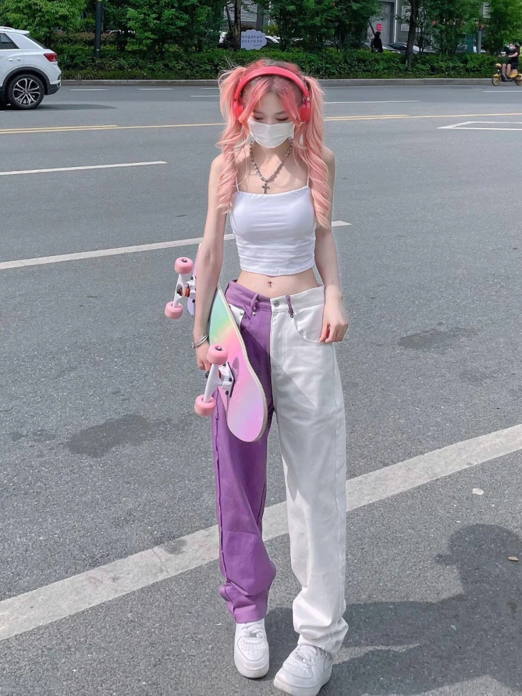 ADAgirl Y2k Baggy Jeans Women Hip Hop Streetwear Vintage High Waist Straight Purple Denim Trousers Harajuku Wide Leg Pants Mujer