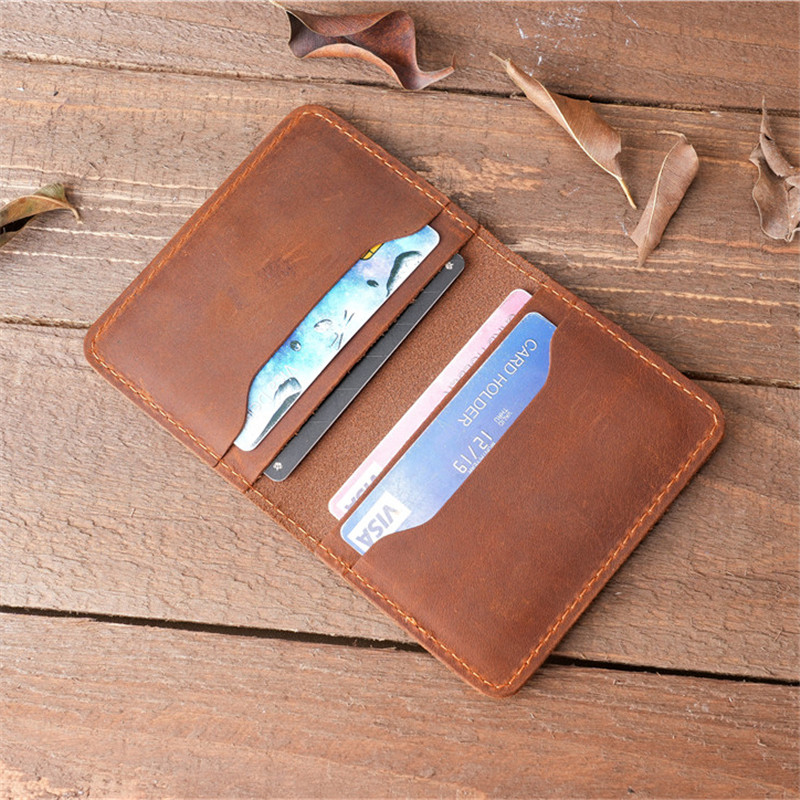 NT001 NEW 100% Genuine Cow Leather Crazy Horse Full Grain Mens Womens ID Holder Bank Credit Multi Slot Slim Money Cash Card Case