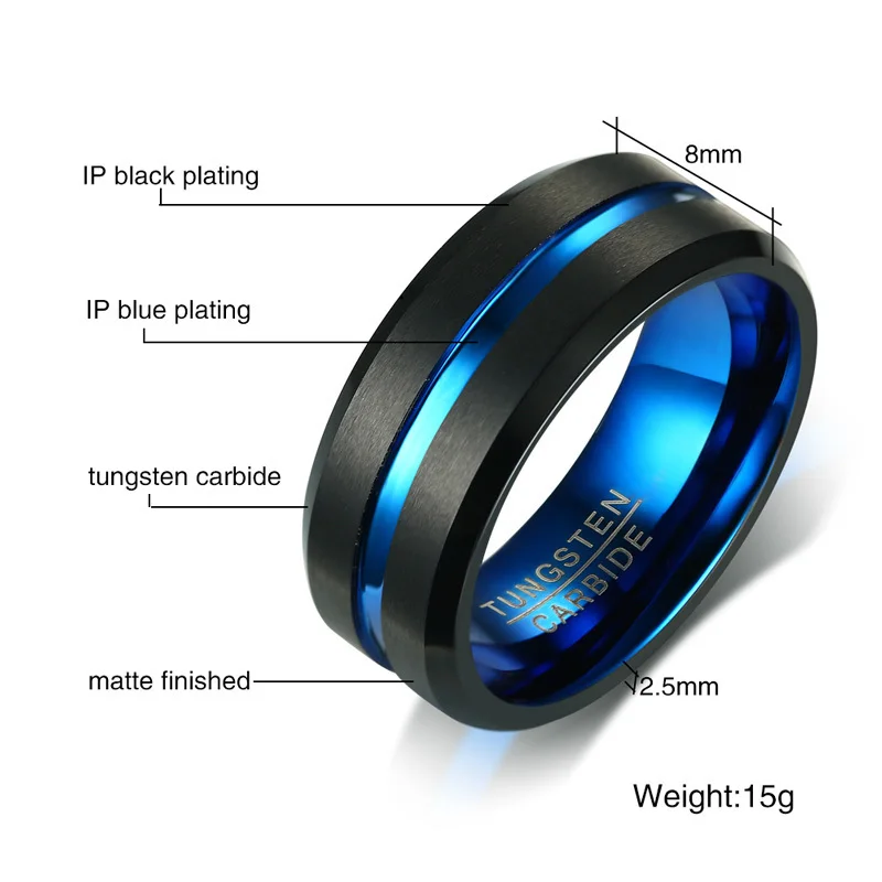 Vnox 8mm Tungsten Carbide Men Ring 2025 new Wedding Band Interface Black Matt Surface Classic Male Jewelry Anniversary Gift