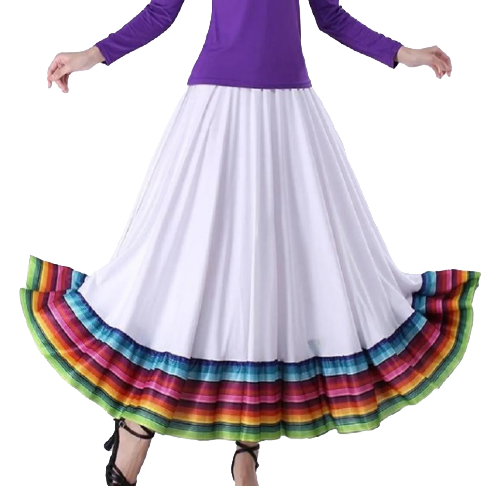 Womens Folklorico Dance Skirts Swing Skirt Full Circle Spanish Folkloric Mexican Flamenco Folk Dance Stage Performance Costume