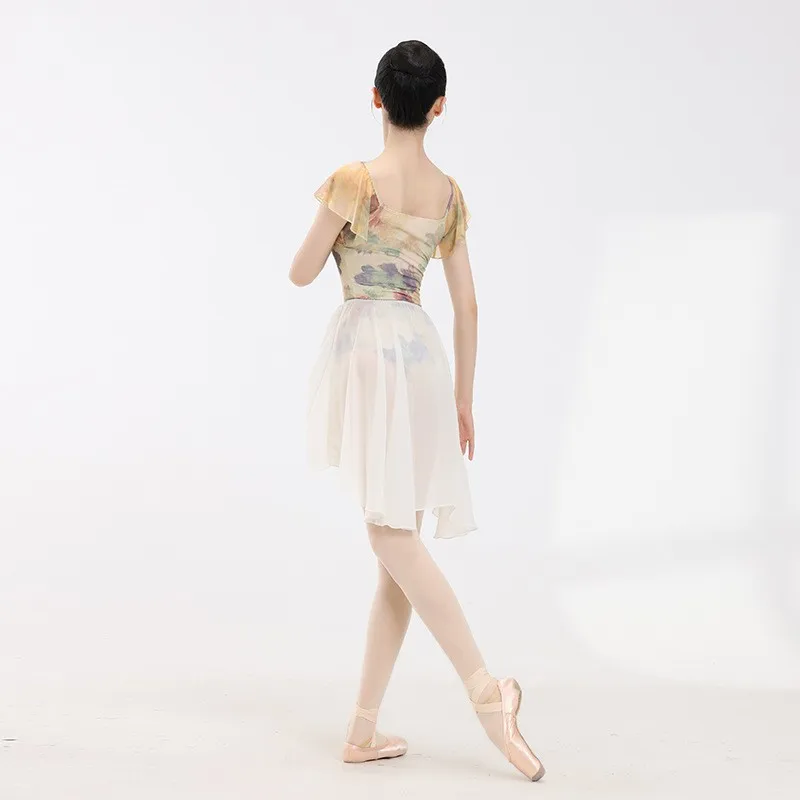 Ballet Leotard Oil Painting For Women Lotus Leaf Sleeve Ballerina Bodysuit Adult Dancewear Ballet Dance Coverall Gymnastics