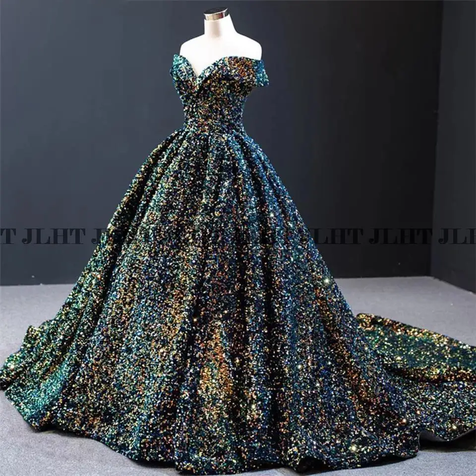 Gray Formal Party Night Evening Dresses 2022 Luxury Women Elegant Sequined Robe De Soiree Off Shoulder Vintage Long Prom Dress
