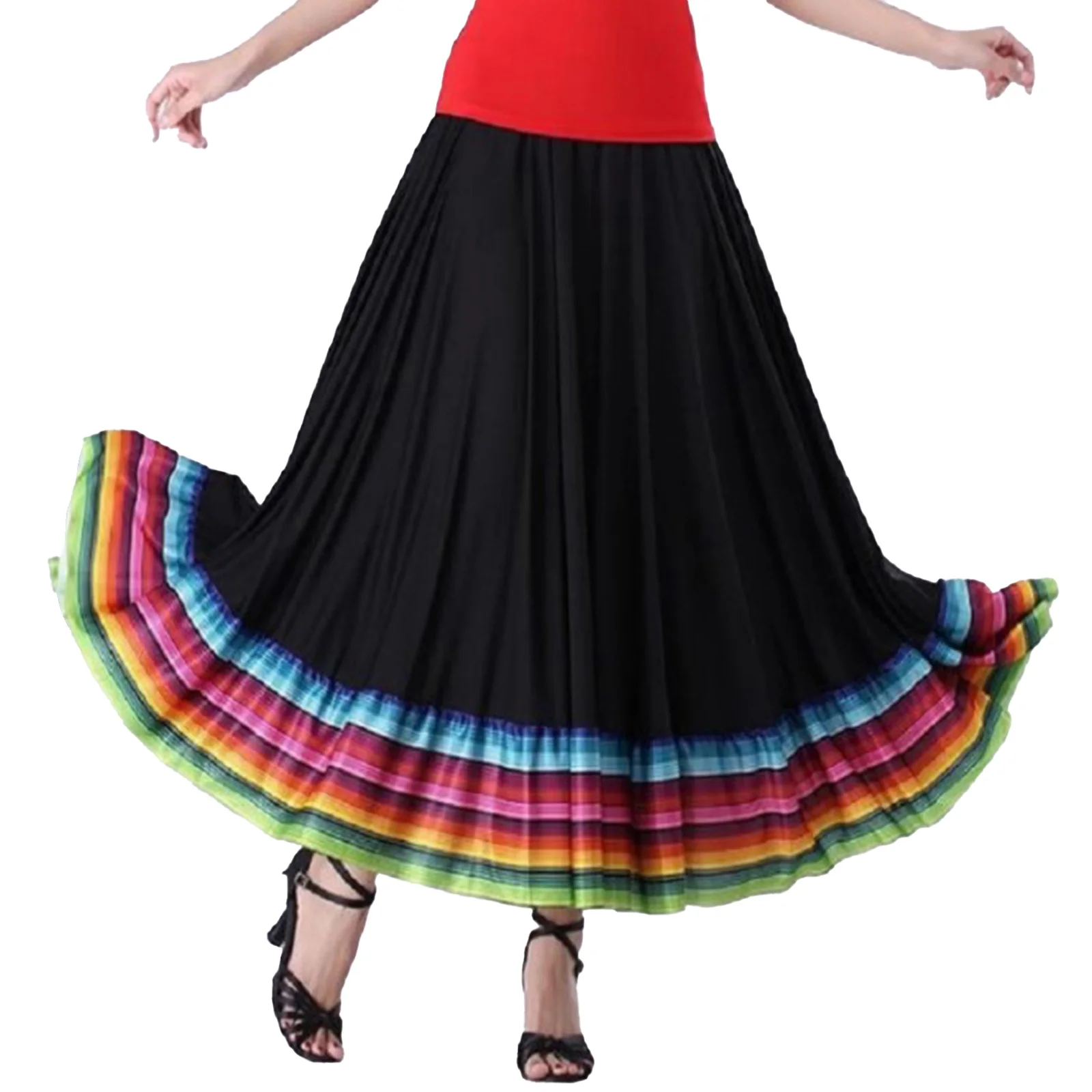 Womens Folklorico Dance Skirts Swing Skirt Full Circle Spanish Folkloric Mexican Flamenco Folk Dance Stage Performance Costume