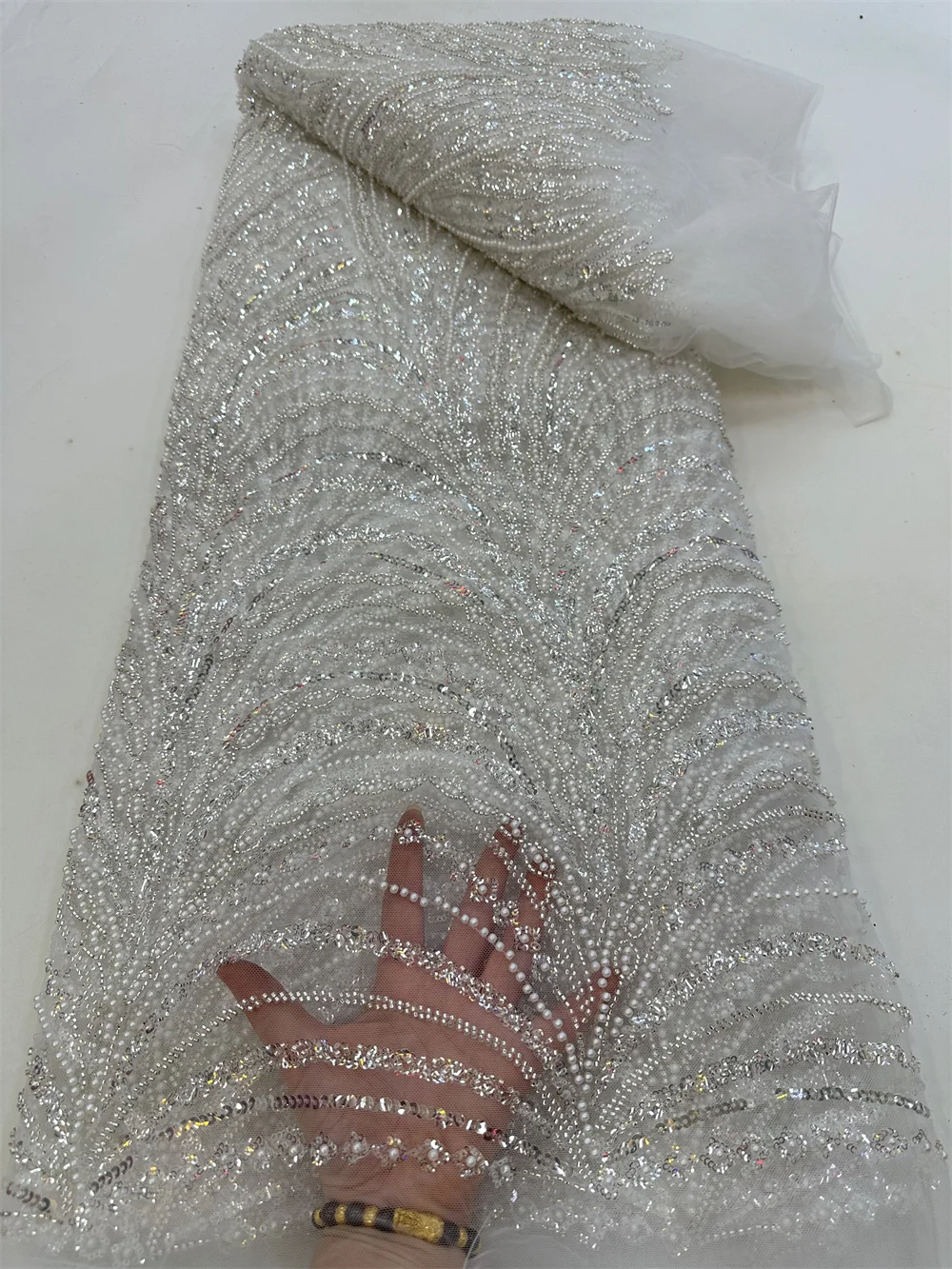 new white Latest African Sequins 2025 Lace Fabric 2023 High Quality Lace Material French Nigerian Lace Fabrics For Women Party Sewing