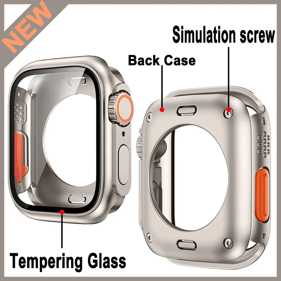 Silicone strap+case For Apple Watch Case 44mm 45mm 41mm 40mm Tempered Glass Cover Change to Ultra For iWatch Series 8 7 SE 6 5 3