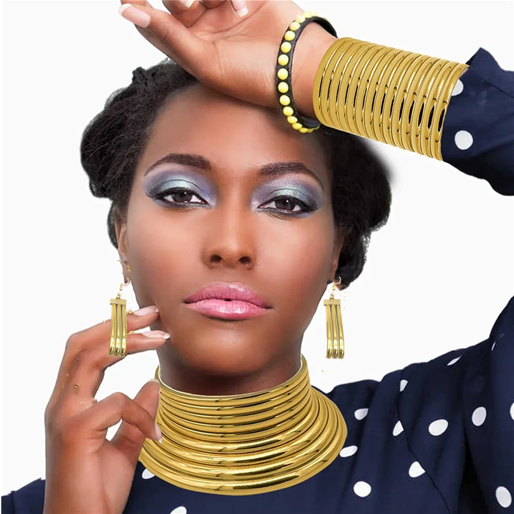 African Style Large Jewelry Set Statement new Choker Necklace for Women Earrings 2025 Set Punk Wedding Collar Bracelets