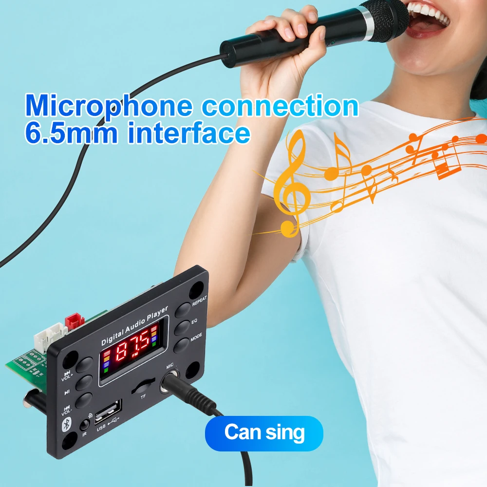 2*25W 50W Amplifier 12V Handsfree Bluetooth MP3 Decoder Board DIY Audio Home Digital Microphone USB TF FM Radio For Car Speaker