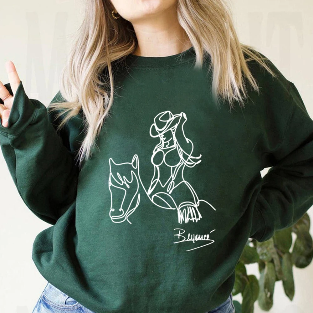 Retro Beyonce Renaissance World Tour Crewneck Sweatshirt Beyonce 2023 Tshirts Aesthetic Gorgeous Line Art Cowgirl Riding Tops