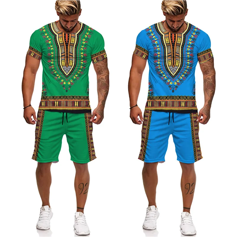 African Print Couple Clothes Dashiki Ethnic Style Tee/Set Traditional Wear Street Clothing Vintage Men Women T-Shirt&Shorts Suit