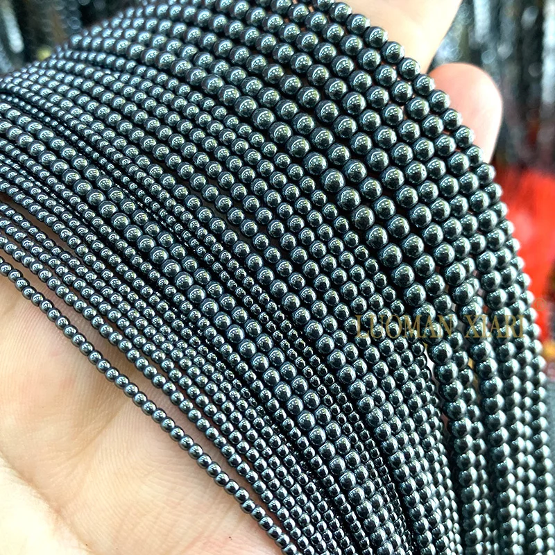 2 3 4MM Natural Hematite Plating Silver Golden Color Round Stone Beads for Jewelry Making Diy Bracelet Earrings Accessories 15''