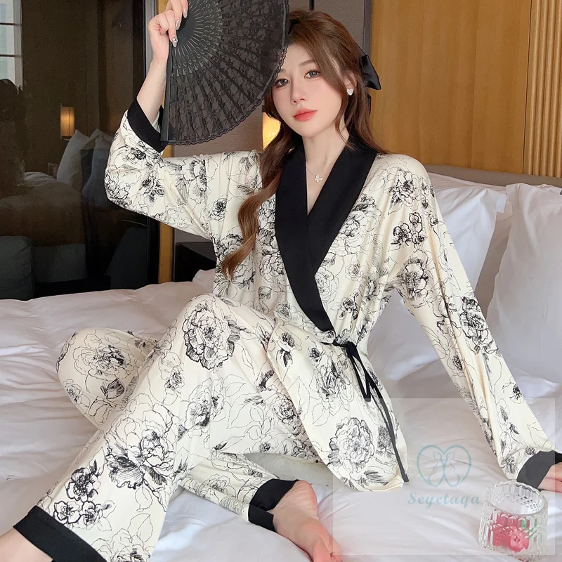 new Print Modal Maternity Nursing Sleepwear 2025 Sets Across V neck Feeding Pamas for Pregnant Women Pregnancy Home Hospital Night Wear