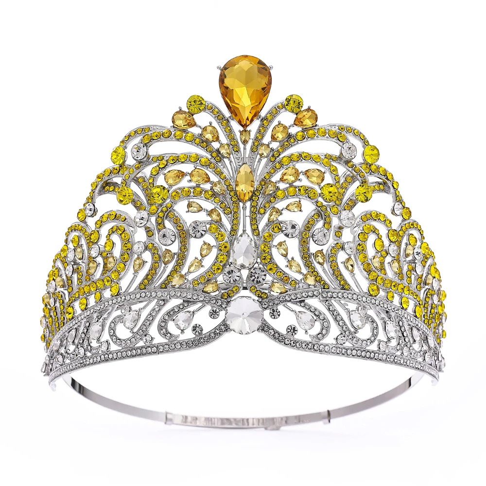 Miss Universe Force for Good Crown Shining Rhinestone Tiara Full Circle Large Crown Adjustable Bridal Wedding Party Big Crowns