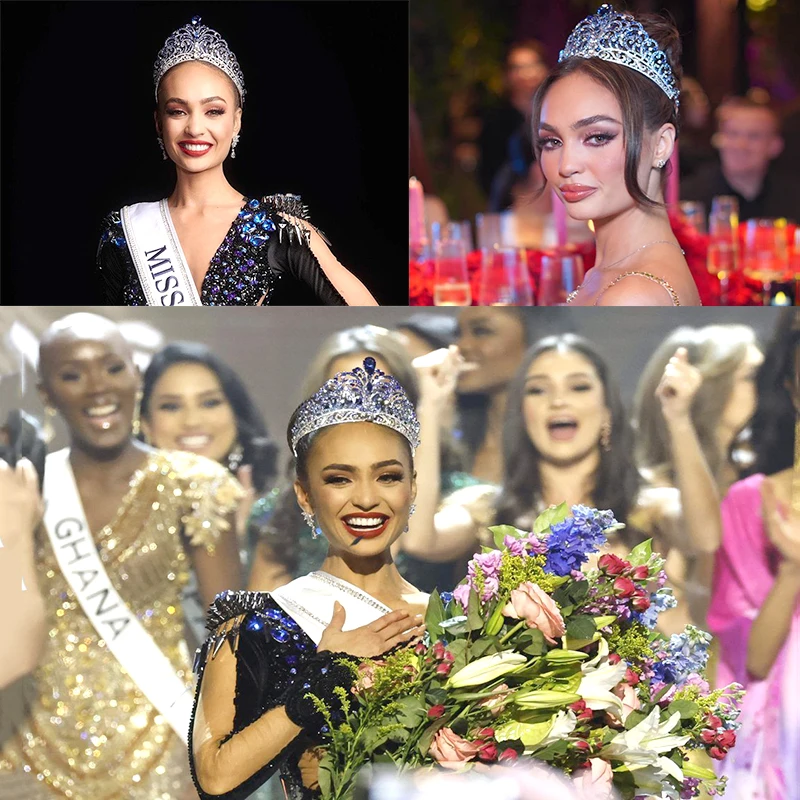 Miss Universe Force for Good Crown Shining Rhinestone Tiara Full Circle Large Crown Adjustable Bridal Wedding Party Big Crowns