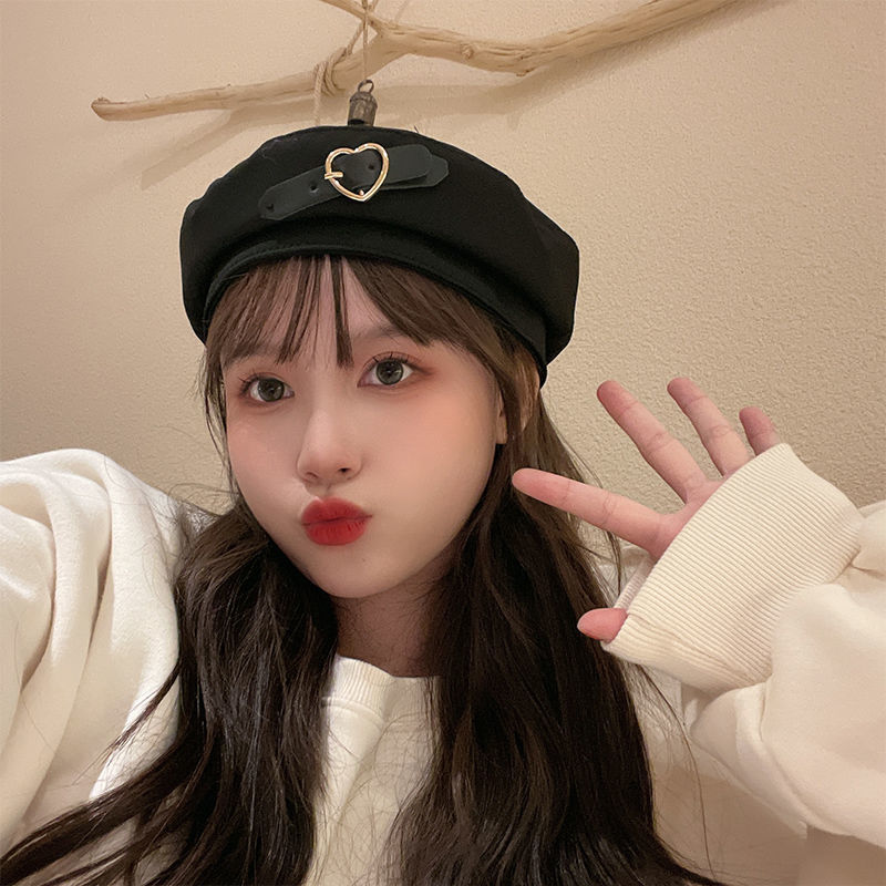 Y2K Cool new Girl Japanese Beret Cap Women's Spring Summer New Cute Retro 2025 Wild Metal Buckle Plaid Temperament Painter Hat Gorras