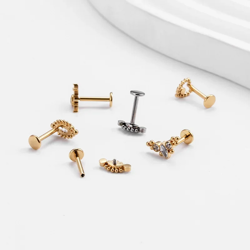 1Piece G23 Titanium 1.2*8mm Piercing Flat Studs new Lip 2025 Stud Earring for Women Medical Titanium Heart Earrings for Teens Ear Cuffs