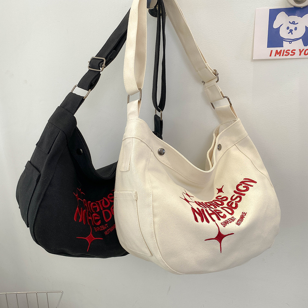Fashion Canvas Messenger Bag Large Capacity Shoulder Tote Bag Letters Y2K Handbags Soft Casual Simple Crossbody Bags Female Bags