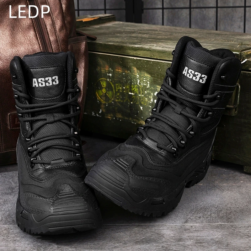 Men's Large Size Outdoor Field Training Hiking Military Boots High-top Hiking Outdoor Wear-resistant Comfortable Breathable