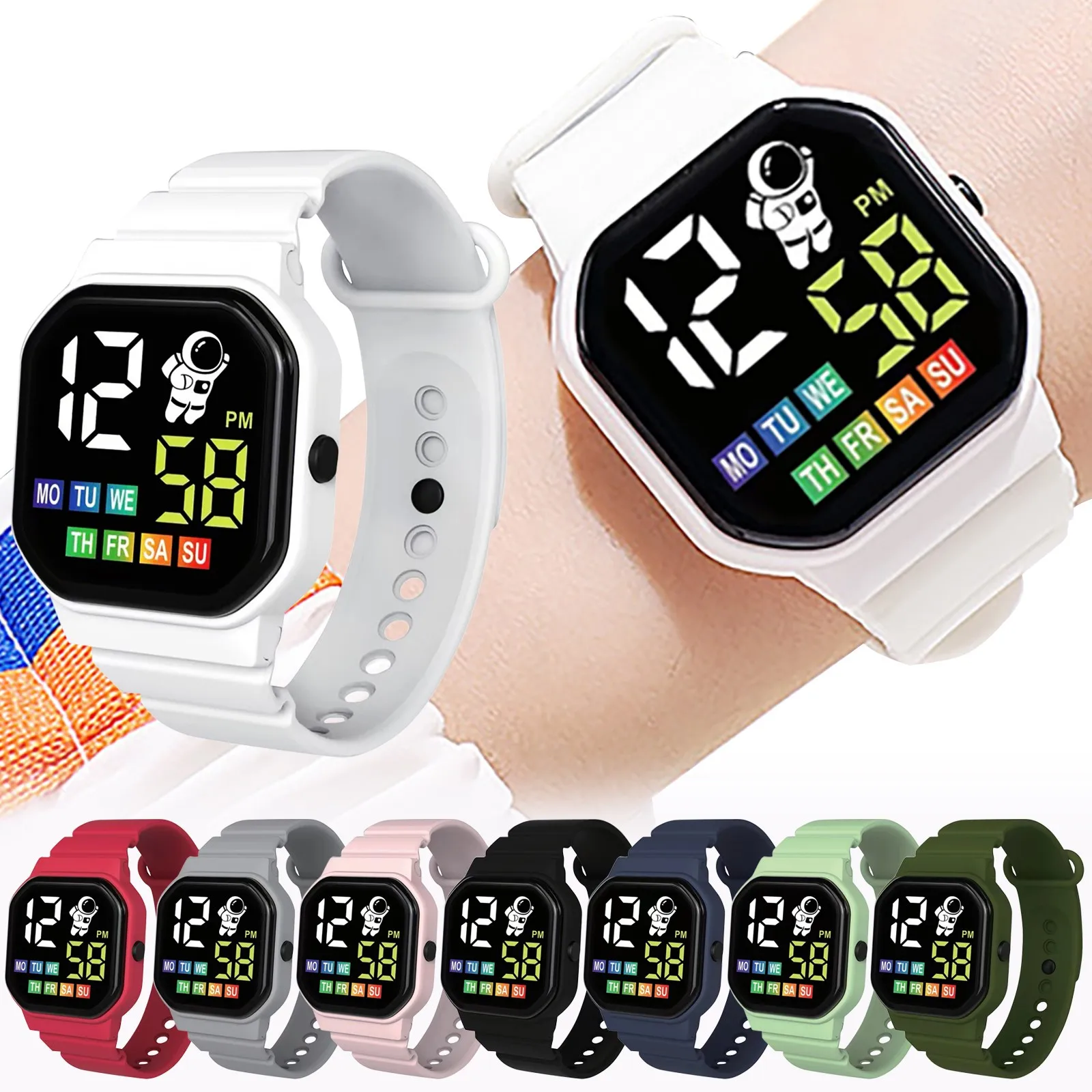 Multicolor Children Watch Display Week Digital Smart Watch Waterproof Silicone Strap Electronic Watch For Students Gift for Kids smile