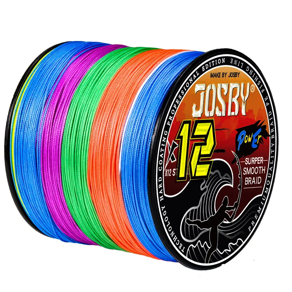 JOSBY 12 Braided Fishing Line Multifilament Carp Fly 12 Strands 300M 500M 100M Multicolor Japan Spinning Extreme PE Strong Weave