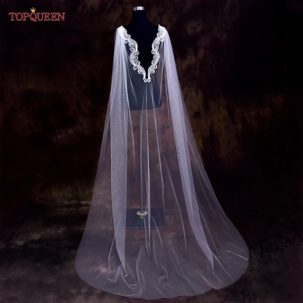 TOPQUEEN VG85 Long Bridal Veil Neck Cape Wedding Shawls 2025 new Lace Jackets for Wedding Dresses Women Cape Veil Wedding Jacket Wrap DIY