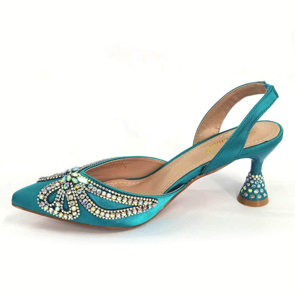 Venus Chan New Elegant Green Bling Bow Pointed Toe Pumps for Women 2024 Party italian Rhinestones shoes and bags matching set