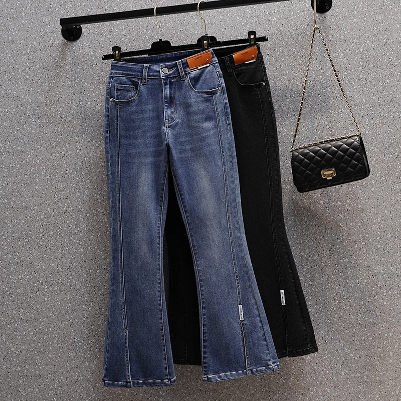 2025 Patchwork Split Flare Jeans Woman High Waist Stretch Plus new Size Patches Ankle Length Boot-Cut Denim Pants Female Pantalones Mujer