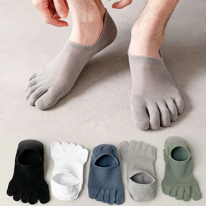 Creative Five Finger Socks Men Cute Summer Breathable Mesh Sports Five-Toed Socks Toe Split-Toed Socks Solid Color Hollow Meias