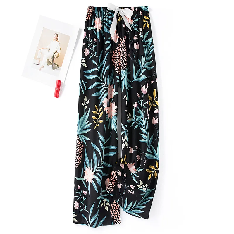 New Korean Pants Women 2025 Summer Ankle-Length Pants Trousers new Home Clothes Loose Wide Leg Pants Girls Casual Flower Print Sweatpants
