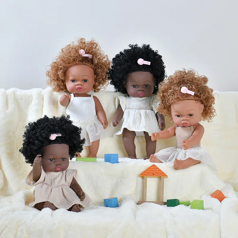 14inch Full Body Silicone Bebe Reborn Dolls Soft Lifelike Baby Toys American Reborn Black Baby Doll Vinyl Baby Dolls Toys Girls