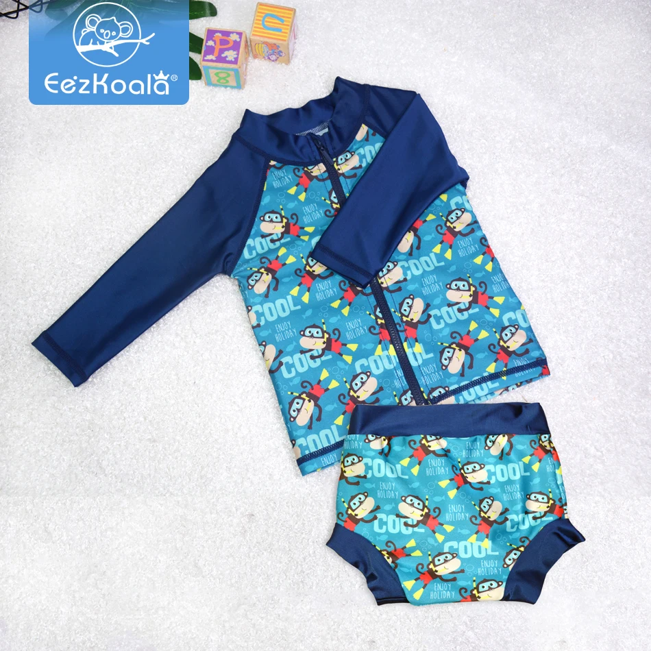 Eezkoala Infant Swimsuit UV 50 Resistant and Long Sleeve Zipper Baby Swimwear Rash Vest for Toddler Swimming Suit for Kids