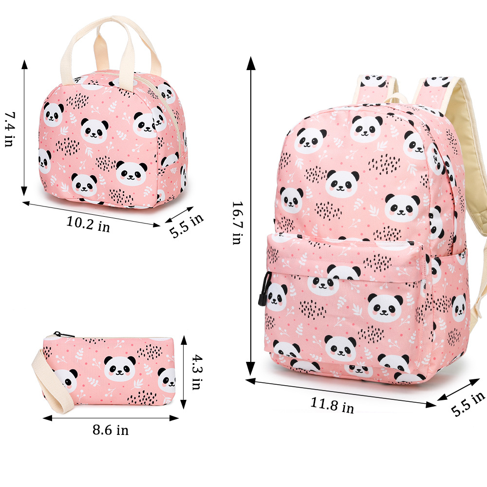 Panda Pattern School Bag For Girls School Backpack Students Teenagers Backpack with Children's Lunch bag Pencil Case