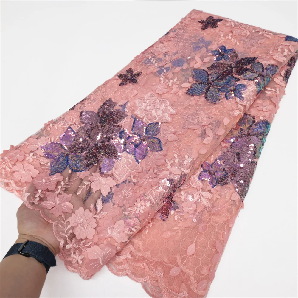 Sequins African Lace Fabric 2023 Embroidered Nigerian Wedding Lace Fabric High Quality French Tulle Lace Fabric Sewing QF2487
