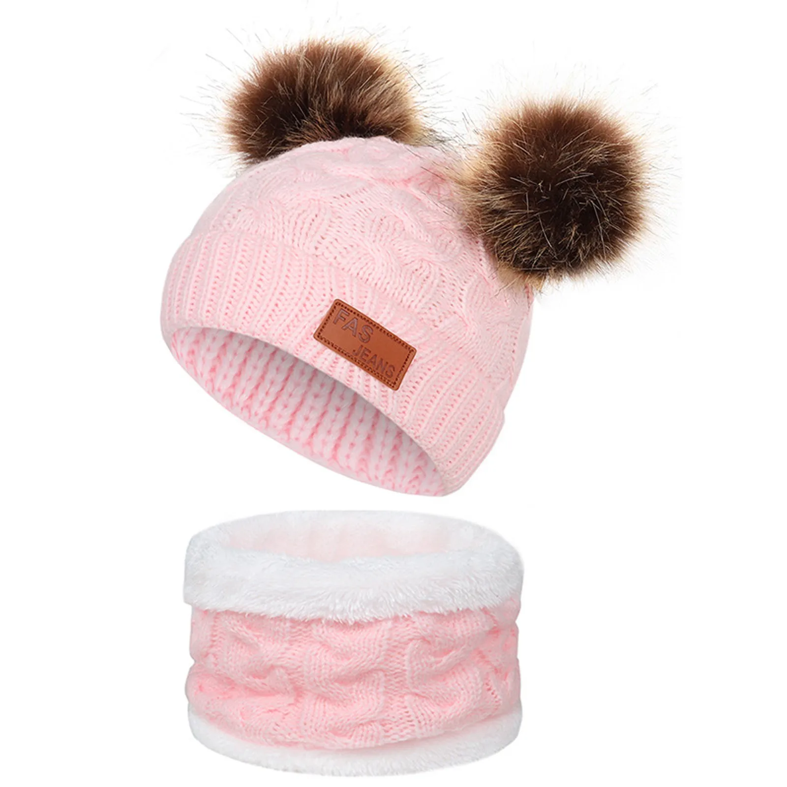 Girls Boys Knit Cap Warm Fur-Ball Baby Winter Knit Hat Children Hats Caps Scarf