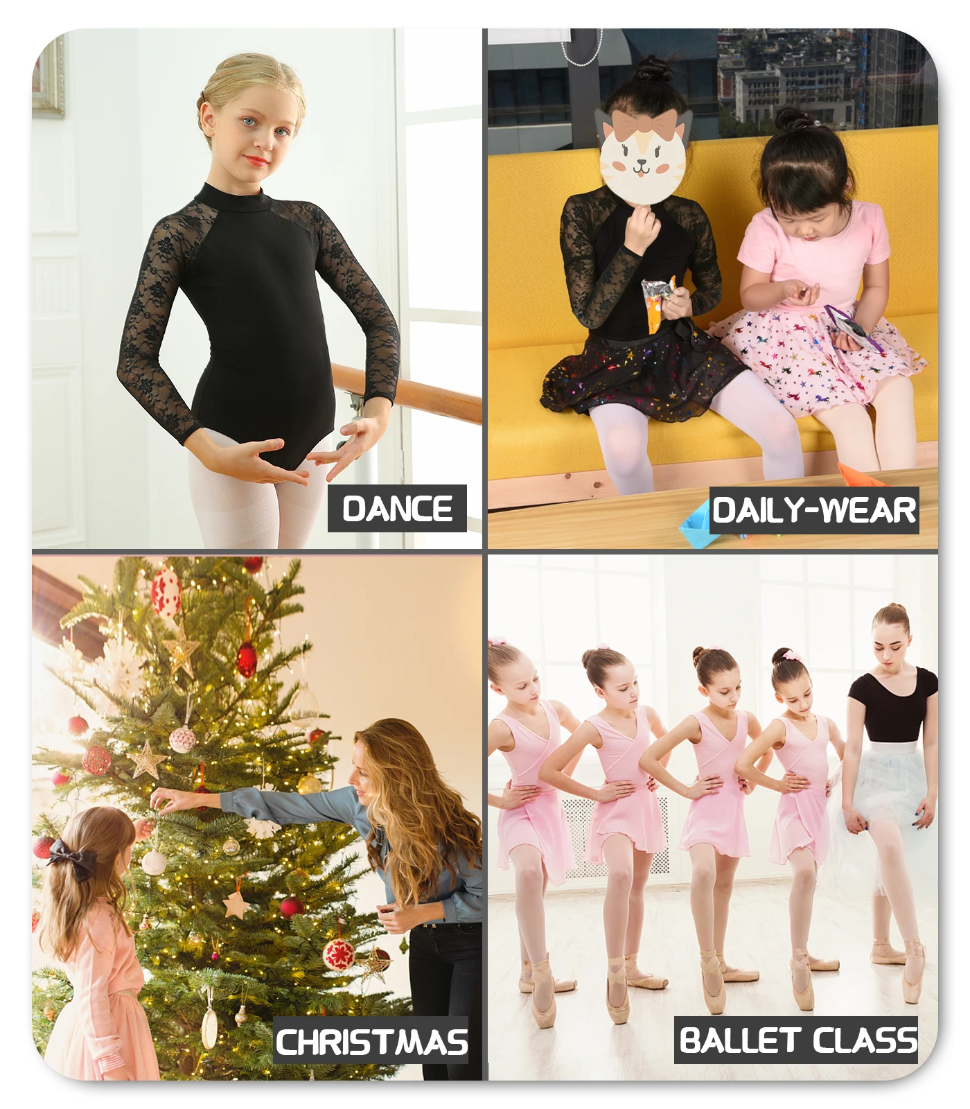 Girls Dance Leotard Toddler Lace Neck Leotard Kids Long Sleeve Leotard with Water Drop-shaped Back
