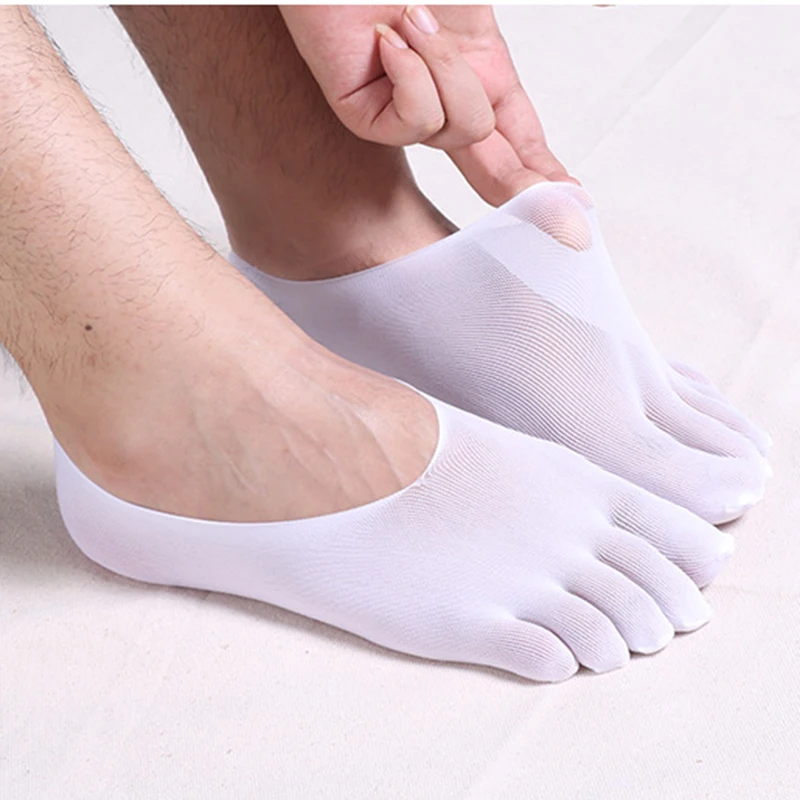 new 5 Pairs Mens Five Finger Silk Socks Invisible Summer Thin Breathable Stockings Japanese Plus Size Veet Five 2025 Toe Low Cut Socks