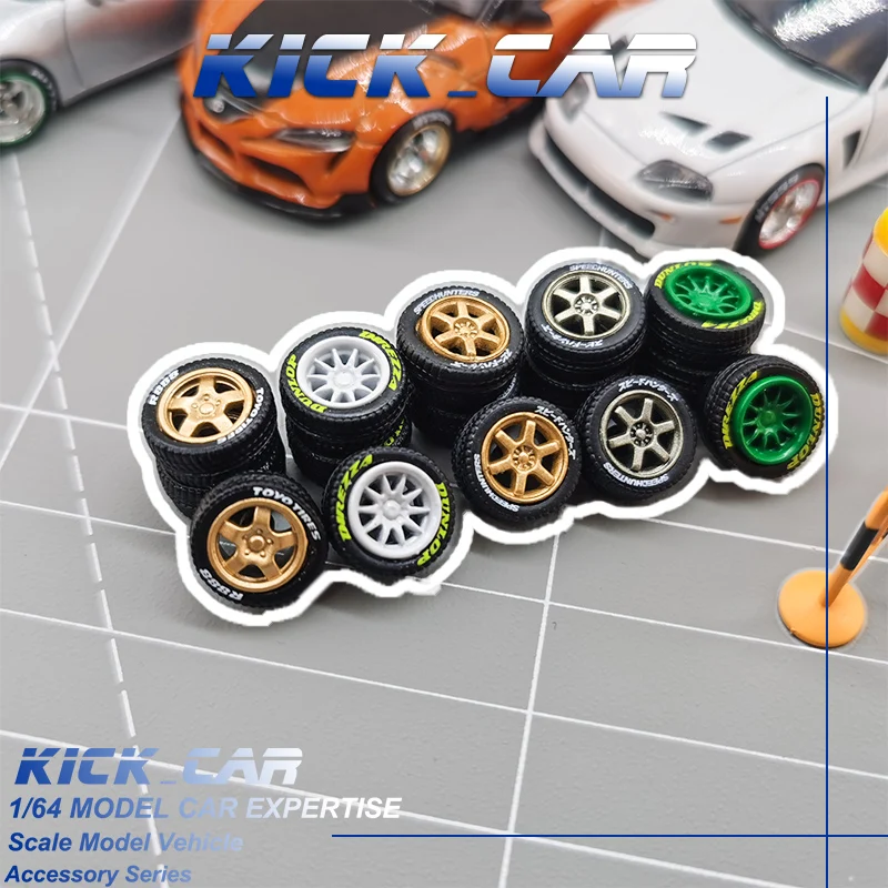 Diecast Model Car 1/64 Wheels Electroplating Bald Tires for Retro Style Auto Rallying WRC Le Mans Racing Mini Part One Set (4pc)