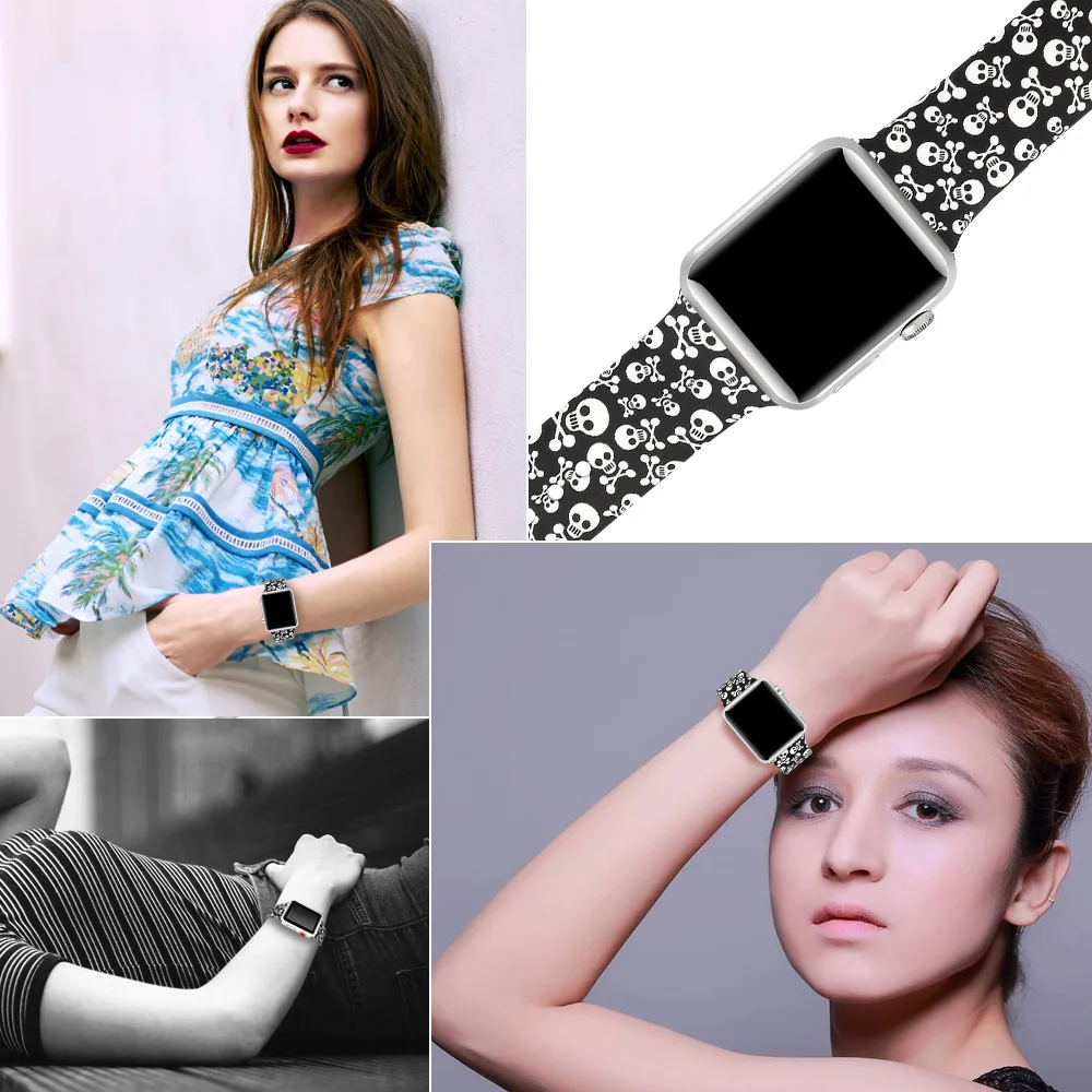 Printed band For Apple Watch ultra 49mm series 8 7 41mm 45mm44mm 40mm 42mm 38mm silicone sport bracelet iwatch 6 5 4 3 Se strap