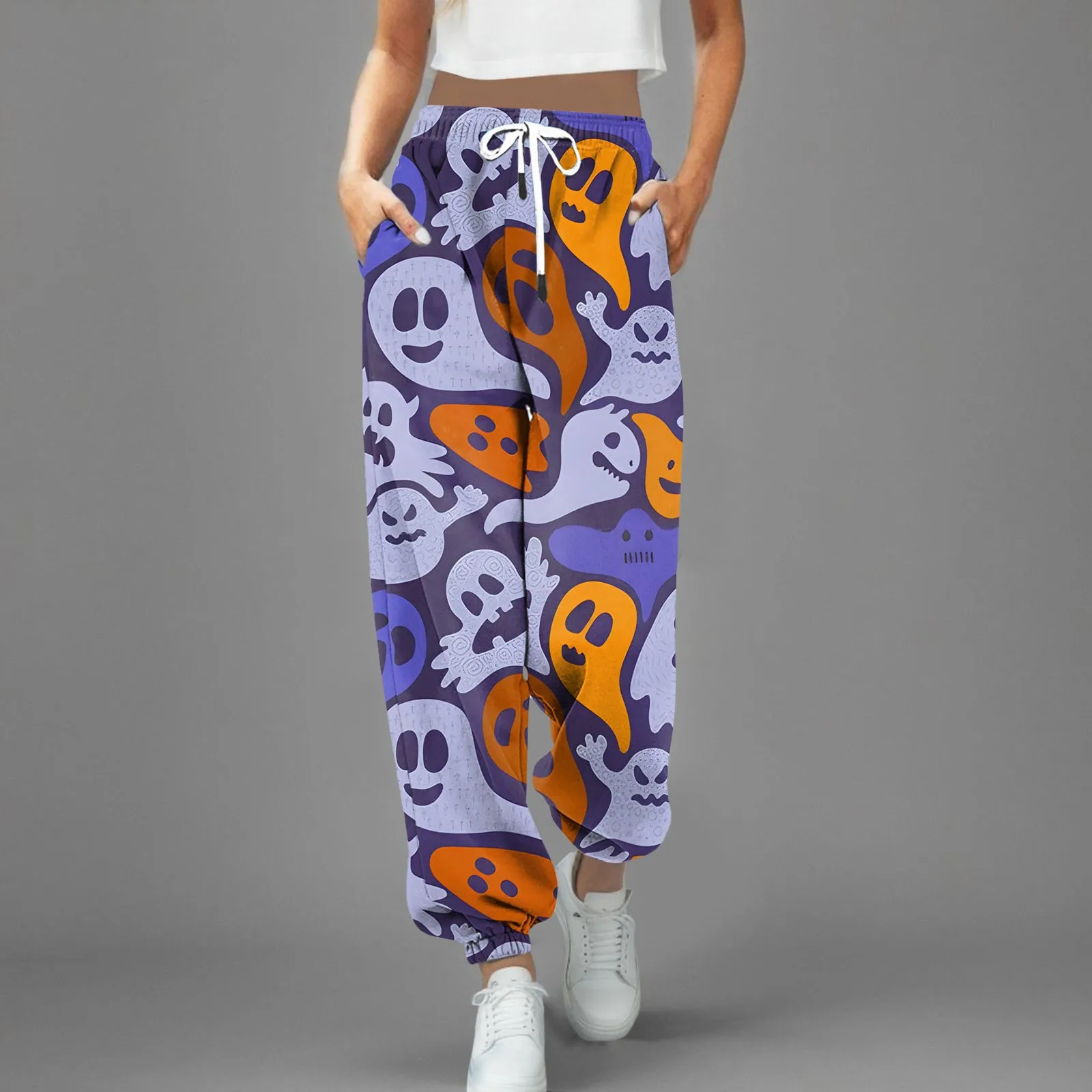 Pink Bat Print Halloween Sweatpants Women Autumn Baggy Oversize Jogging Gothic Pants Halloween Trousers Female Joggers Street