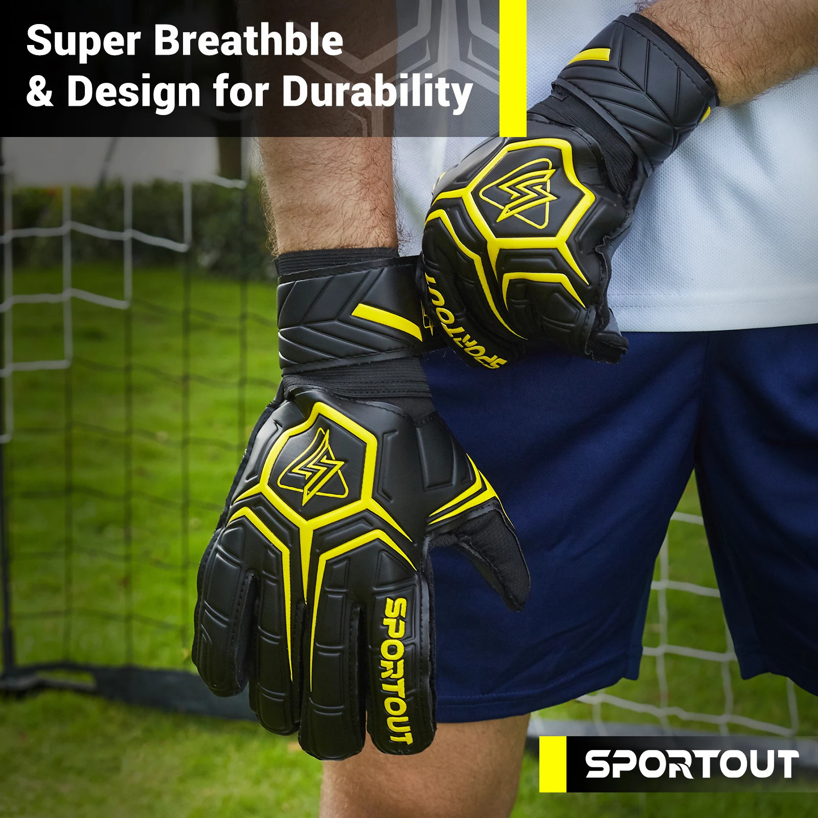 Sportout Goalie Gloves Goalkeeper with Fingersave Soccer Breathable 4mm Latex for Kids 240318