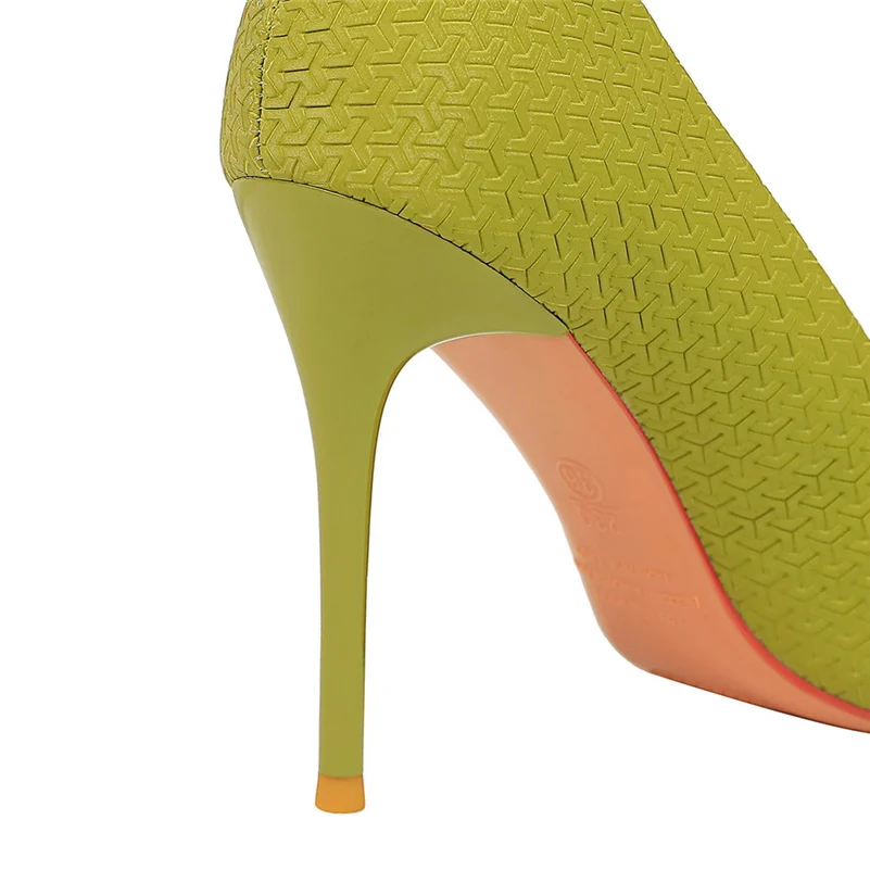 Women Fetish 10cm High Heels Green Pumps Wedding Bridal Stiletto Wedding Sexy Weave Flower Heels Lady Scarpins Event Party Shoes