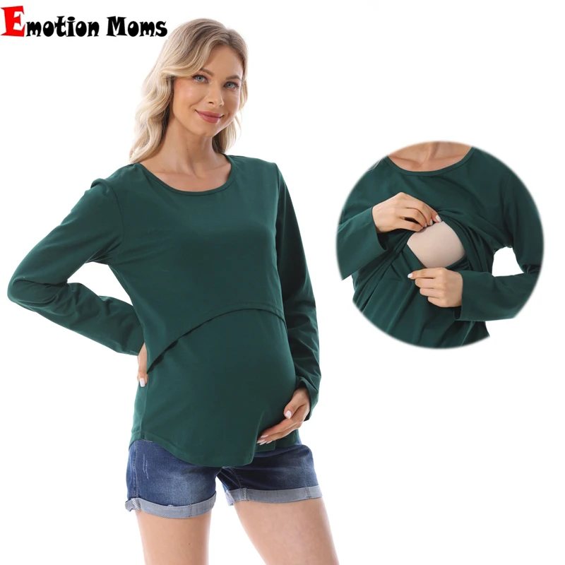 New Maternity Clothes Womens LongSleeve Crew Neck Solid Color Nursed Tops Casual T Shirt For Breastfeeding