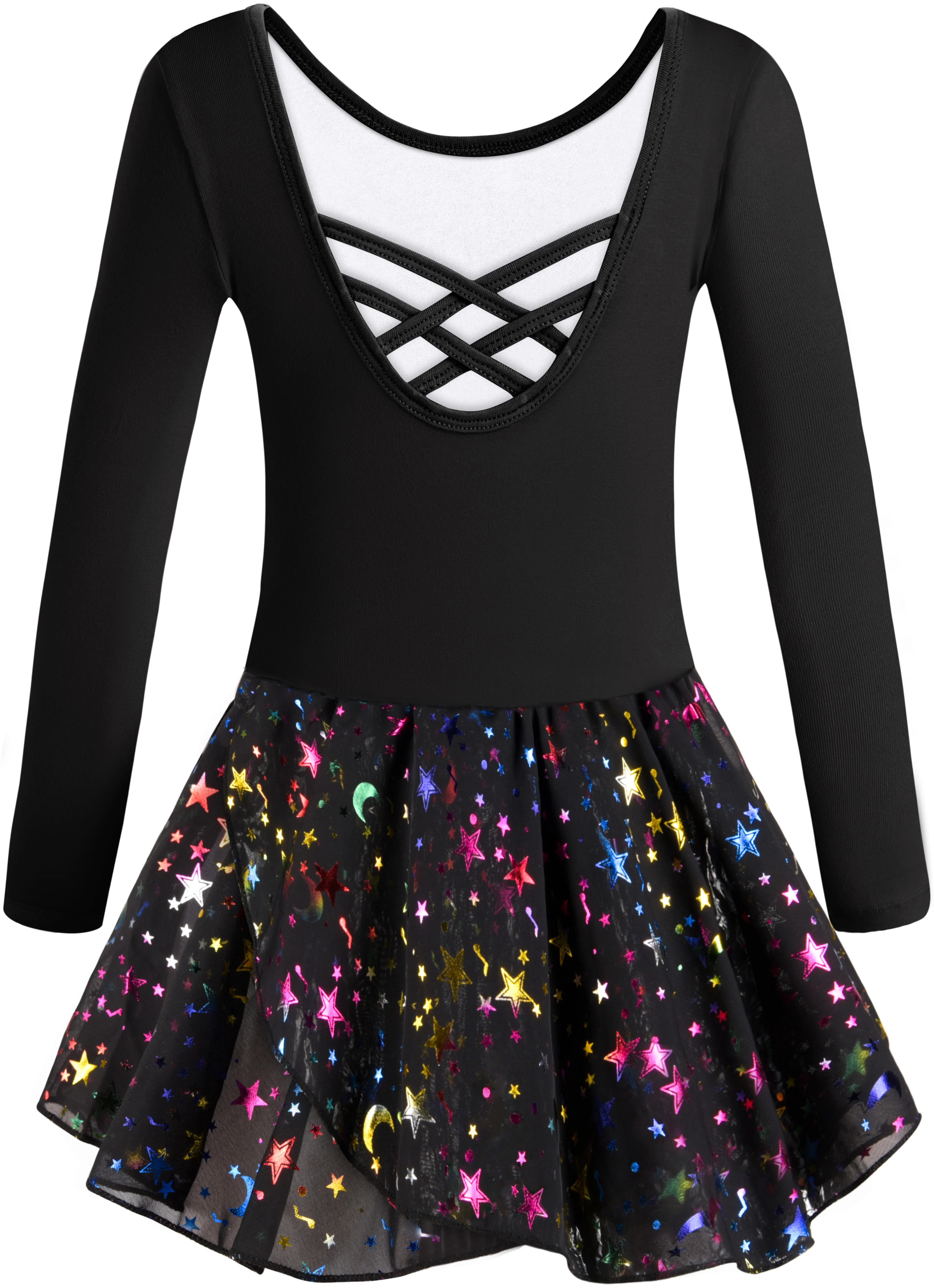 Girls Ballet Leotards for Dance Hollow Crisscross Back Short Sleeve, Shiny Skirt Leotards