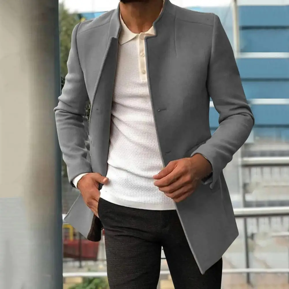 Trendy Men Suit Coat 2025 Formal Men Woolen Coat Long Sleeves new Keep Warm Slimming Buttons Woolen Jacket