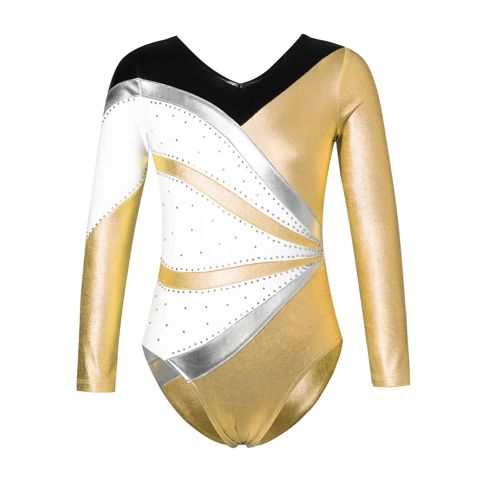 Gymnastics Jumpsuit for Girl Kids Long Sleeve Metallic Ballet Tutu 2025 Dance Leotard Children Shiny new Rhinestone Ice Skating Bodysuit