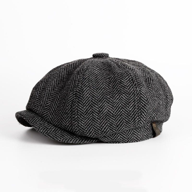 New Men Berets Retro Peaky Blinders Wool Blend Herringbone Tweed Newsboy Octagonal Hat Tweed Blend Casual Flat Cap Father Hats