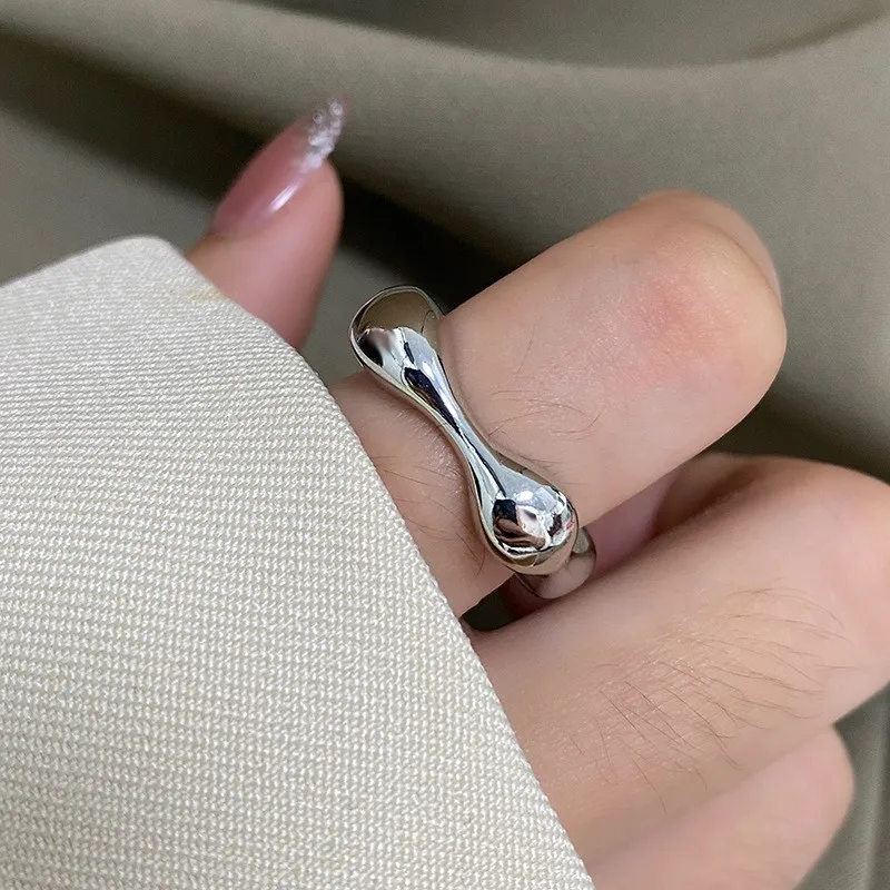 LIVVY New Sier Color Minimalist Smooth Irregular Waves Opening 2025 Adjustable Ring For Women Index Finger new Jewelry Accessories Gift