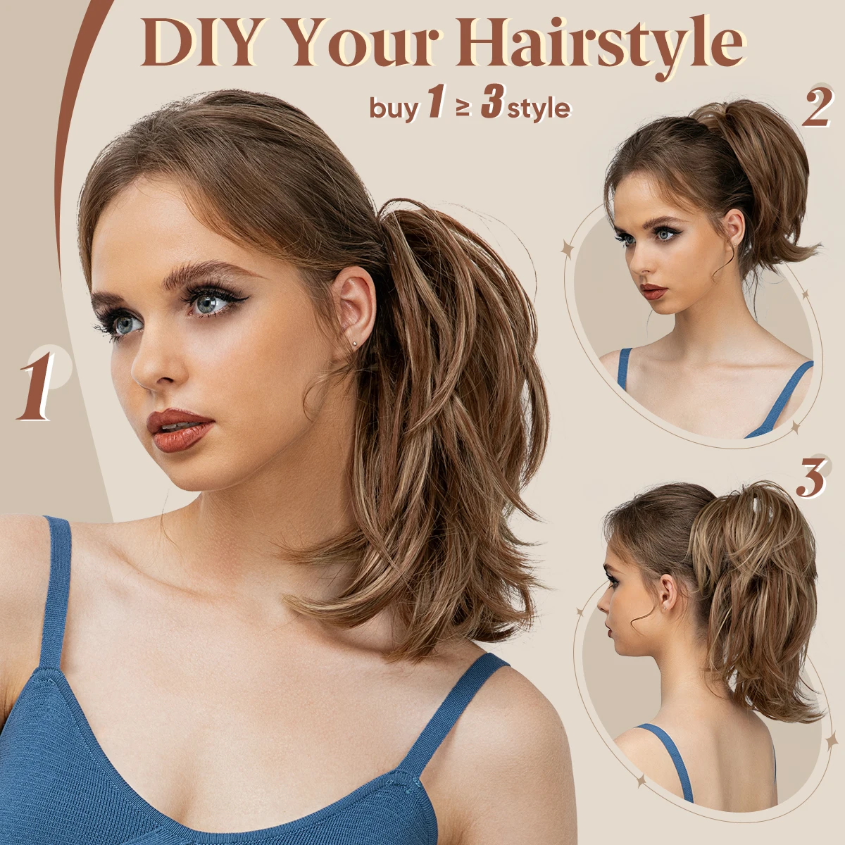 Synthetic Claw Clip In Ponytail Hair Extensions Diy Hairpiece Hair Bun Fake Blonde Hair False Pigtail for Women