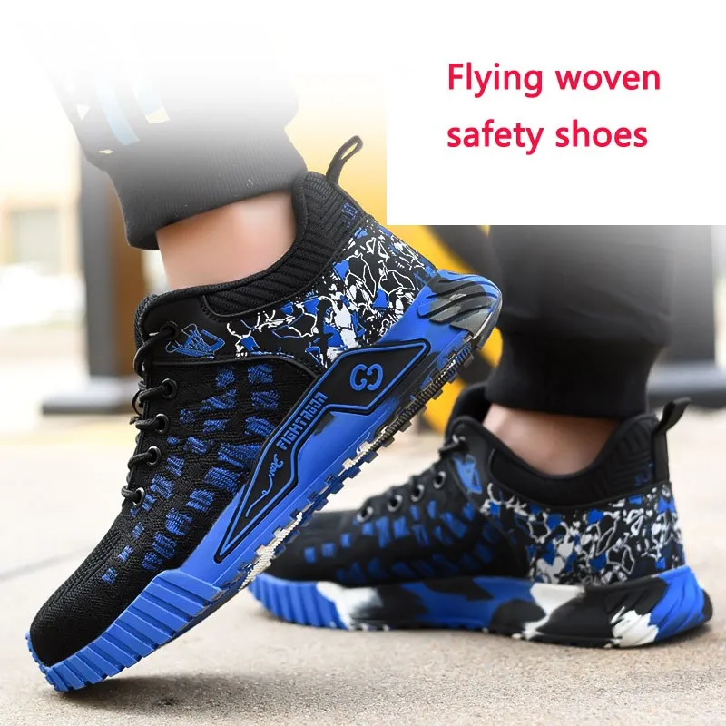 All 2025 Seasons Men's Safety Shoes Flying Woven Breathable Sneakers Steel Toe new Cap Impact Proof Puncture Proof Zapatos De Seguridad